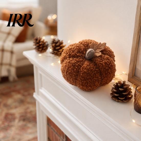 Fabric Maple Leaf Decor Plush Pumpkin, with Halloween Decoration, 3D Seasonal Fur Toys Pumpkin Throw Pillow, Soft Cute Harvest Festival Home