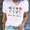 Summer Round Neck Flower Letter Pattern Printed Top Fashionable Casual Short Sleeved Women's Pure Cotton T-shirts