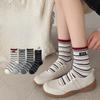 Autumn and Winter Socks for Women, Rolled-up, Striped, Fabric, and Grey Color-blocked Socks