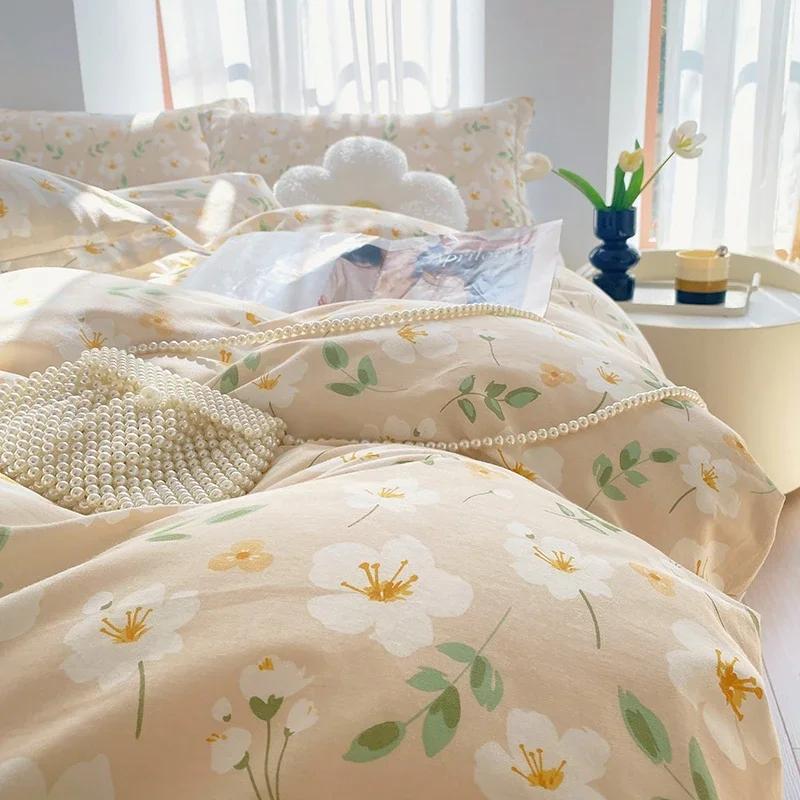 Хлопковый цветочный пододеяльник Twin Queen Botanical Flower Комплект постельного белья Двусторонний пододеяльник с 2 наволочками для девочек и женщин