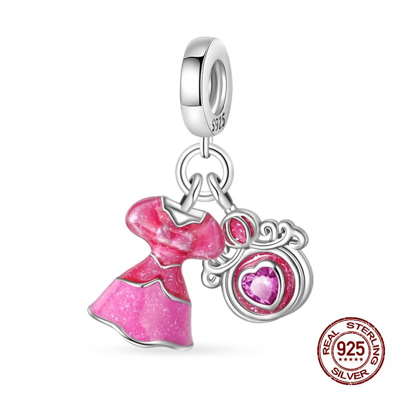 100% стерлингового серебра 925 пробы модные принцессы розовые банты подвески бусины подходят 925 оригинальные браслеты DIY ювелирные изделия подарки на годовщину