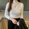 Women Autumn Winter Knitted Sweater Half High Collar Solid Color Underlay All Match Long Sleeve Top