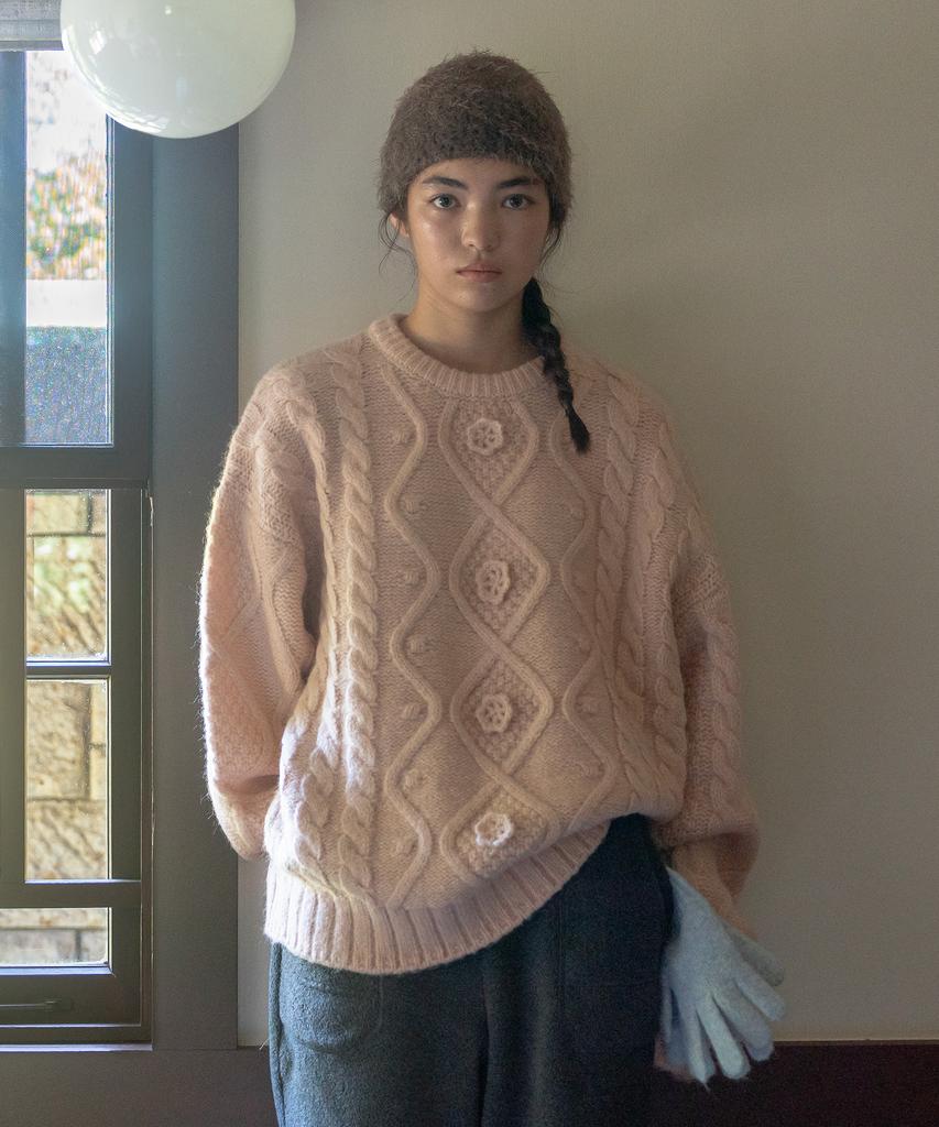 TTUDEMENT Chunky Cable Knit Light Pink