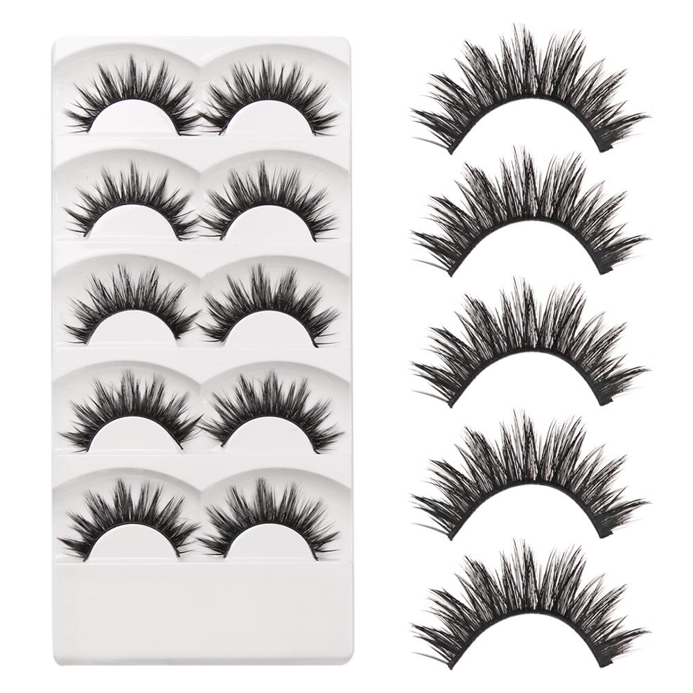 5 Pairs Long Thick Cross Soft False  Eyelashes Black Eye Lashes Extension Handmade