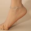 Rhinestone Foot Ornaments, Adjustable Anklet, Crystal Double Heart-shaped Anklet