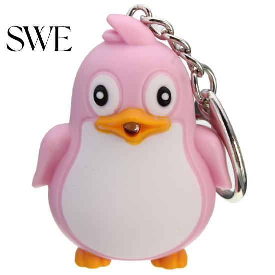 Cute Animal Penguin LED Light with Sound Key Chain Ring Torch Xmas Gift