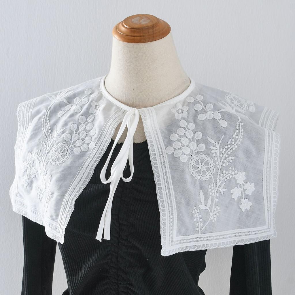 Female Lapel Embroidery Detachable Collar Shawls for Women's Lace Lace Up Shawl False Collars Dress Blouse Decorative
