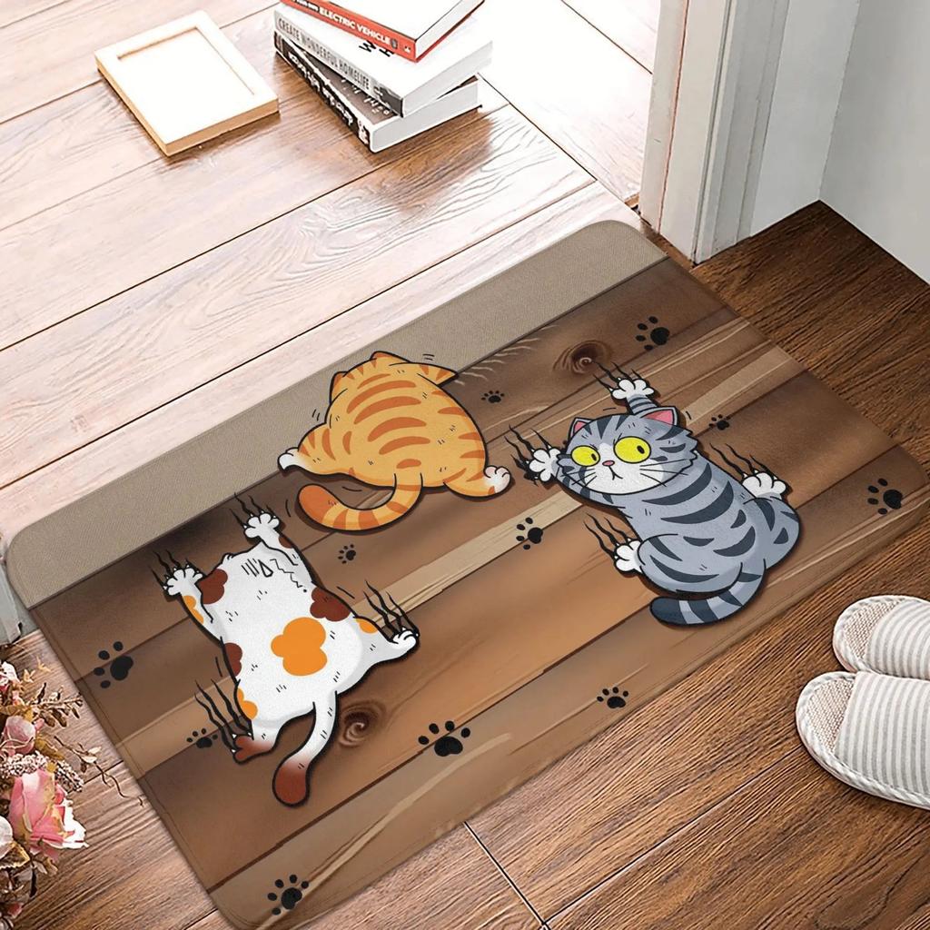 Ковер с мультяшным рисунком животных, забавные кошки и собаки, противоскользящий придверный коврик, подходит для коврика у входной двери, ковер для спальни, кухни