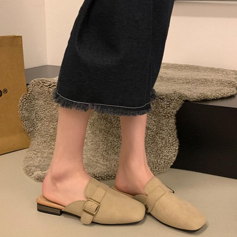 Мюли тапочки для женщин 2024 осень весна новые модные толстые низкие каблуки женские туфли верхняя одежда для девочек квадратная голова ленивые полутапочки