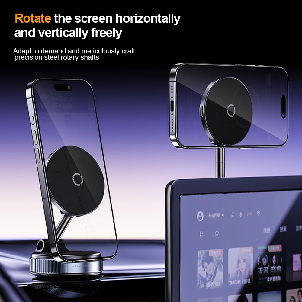 15W Wireless Charger Magnetic Car Phone Holder 360° Rotation Foldable Suction Cup Stand Call Navigation Phone Bracket