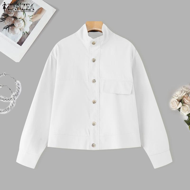 ZANZEA Женская повседневная блузка с воротником-стойкой и длинным рукавом