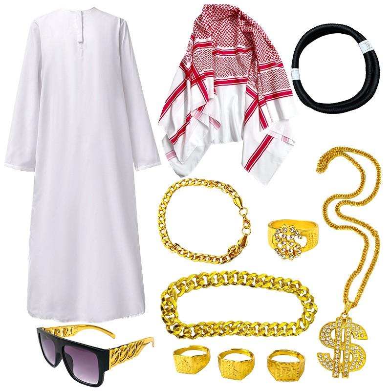 S-XL Halloween Cosplay Costume White Robe Set Arabian Style Party