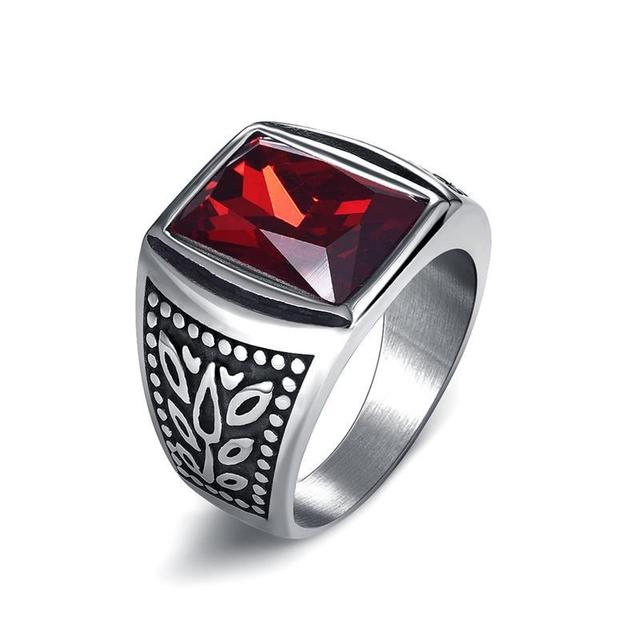Vintage Men's Ring Red Black Green Square Zircon Finger Ring Punk Men's Jewelry Party Gift