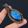 Neon Blue Apatite Gemstone Pendant Pure Copper Wire Wrapped Handmade Jewelry