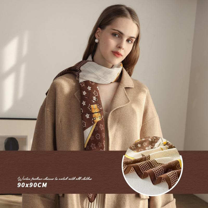 Korean Fashion Printed Herringbone Square Scarf Sweet and Elegant Temperament External Shawl Scarf Women's Professional Suit Scarf