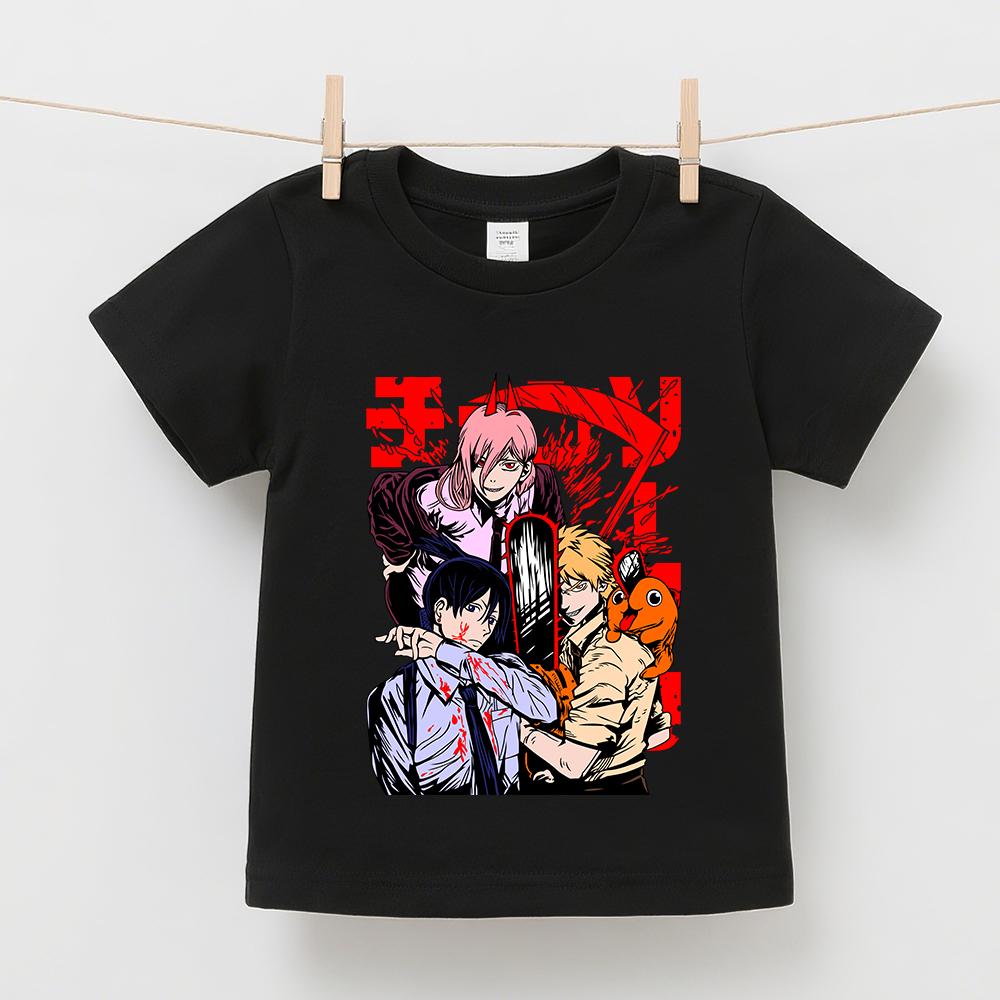 Chainsaw Man Characters Anime Graphic Print Cotton T Shirts for Boys Girls Summer Casual Short Sleeve Top