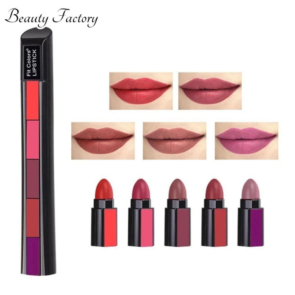 Fit Color Matte 5 Color Lipstick Set Velvet Non-Stick Lip Gloss Long-lasting Waterproof Sexy Red Lip Beauty, Red, 01, 1 Piece