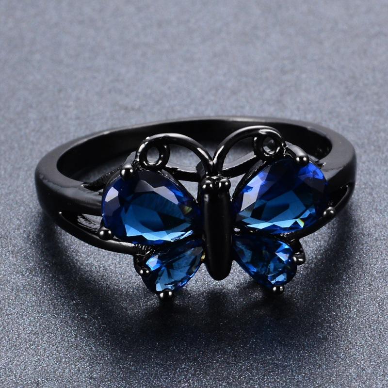 eBay black gold blue zircon butterfly ring, small animals