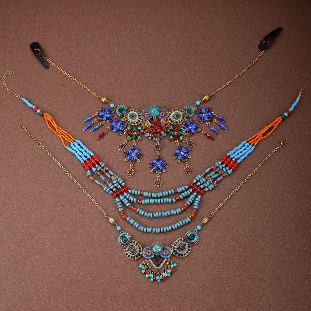 Ethnic Style Bohemia Hair Chain Tassel Women Head Chain Ethnic Style Forehead Chain Exotic Headbands Necklace