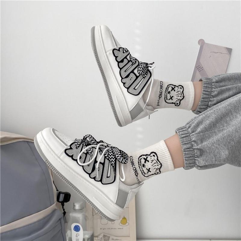 Contrast Design Sneakers Spring Women's Haze Blue Breathable College Style Casual Sports Shoes Women Trendy Boards Shoes