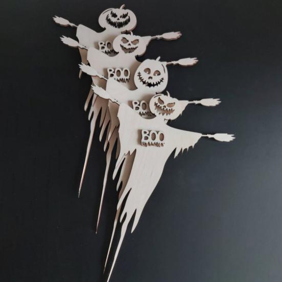 3 шт. Хэллоуинские топперы для кексов Жуткая тыква Привидение Деревянные топперы для кексов для Хэллоуинской тематики Детский душ Вечеринка по случаю дня рождения Украшение для торта