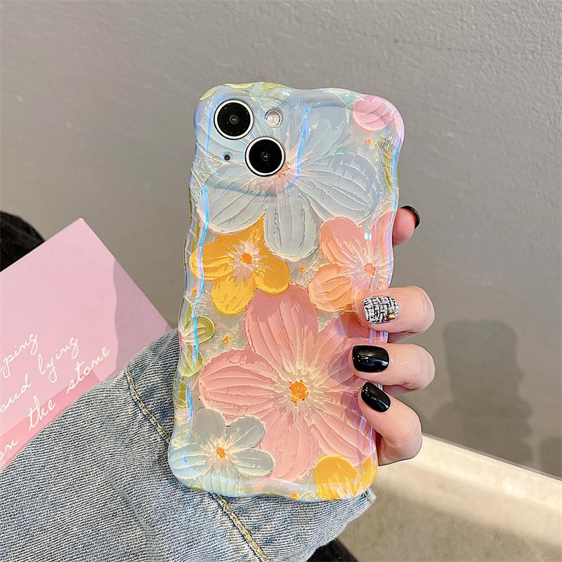 Luxury Fashion Flowers Glitter Laser Phone Case For iPhone 11 12 13 14 15 16 Pro Max Soft Shockproof Lens Protection Cover