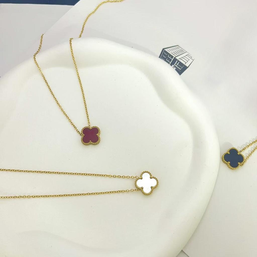 15mm Four-Leaf Clover Necklace Women 18k Double-Sided Collarbone Chain Lucky Pendant Titanium Steel Jewelry