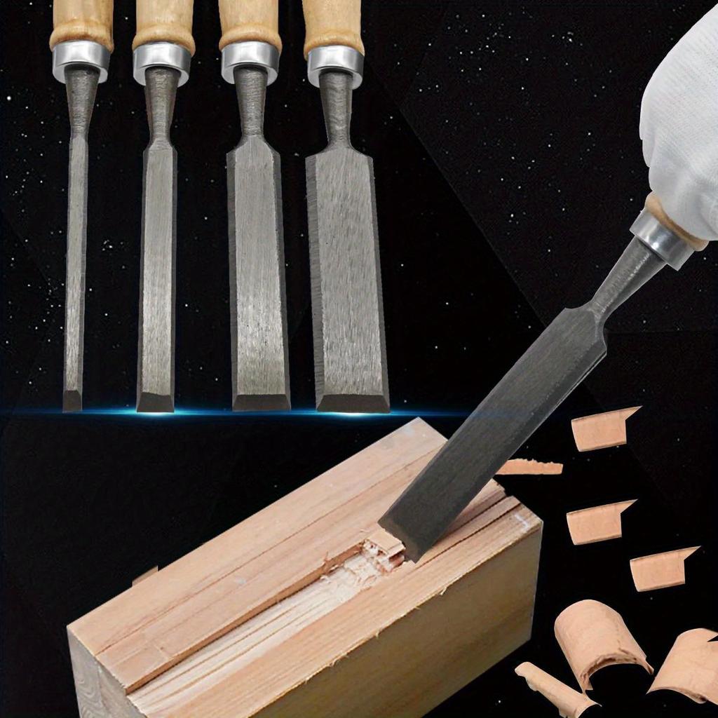 4Pcs Wood Carving Chisels Set Professional for Woodworking 6/12/18/24mm Comfortable Beech Handle Wood Chisel with Wood Handles