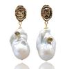 Women's Earrings Large Natural Freshwater Pearl Bohemian Style 18K Gold Plated Earrings Baroque Drop Earrings Vintage Jewelry