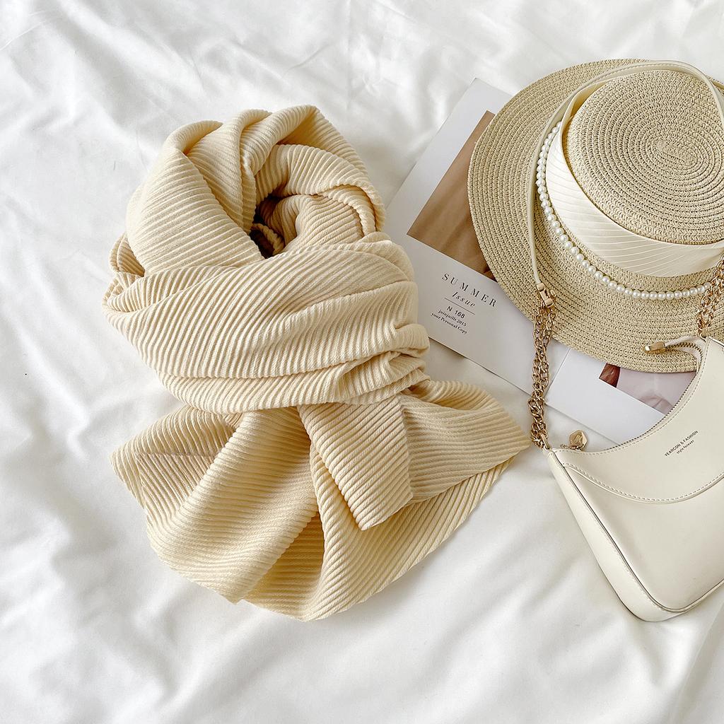 Versatile Cashmere Scarf Autumn And Winter Fashion Solid Color Long Scarf Shawl Thickened Warm Pleated Scarf