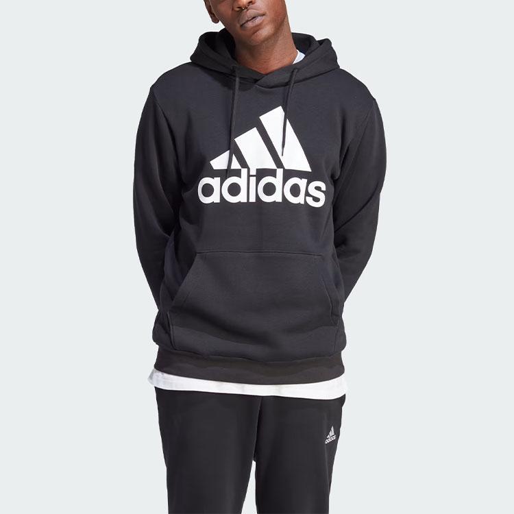 adidas Мужская толстовка с капюшоном Essentials из флиса с большим логотипом Черный/Белый IB4024