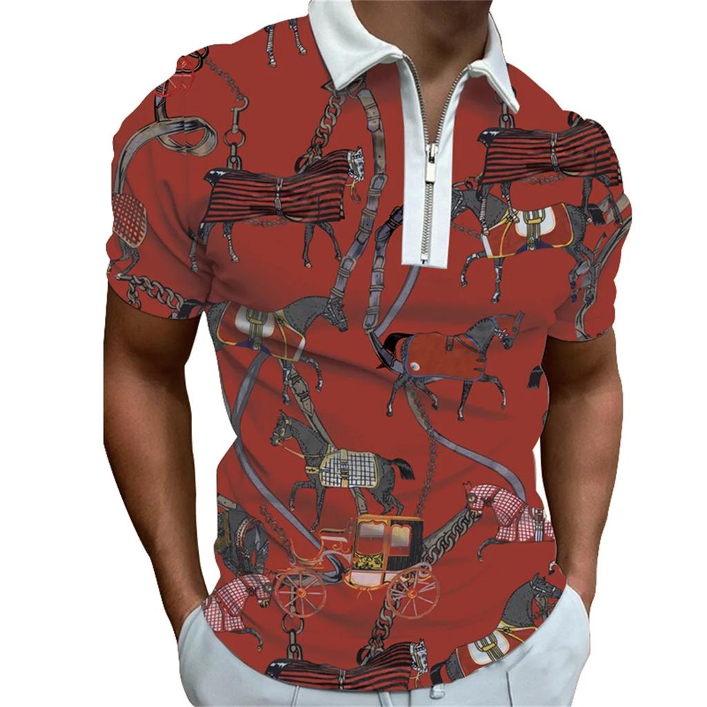 Мужская модная футболка-поло с коротким рукавом на молнии Мужская персонализированная печатная футболка-поло с воротником