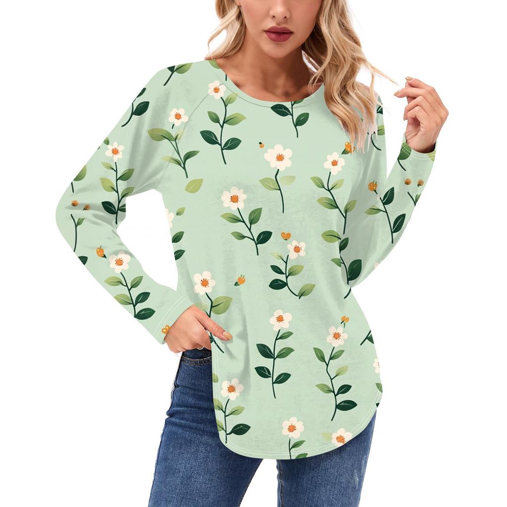 Women's Long Sleeve Shirts Casual Fashion Tunic Tops Crewneck Basic Loose T Shirt