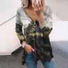Women Autumn Marble&Cat Printed Long Sleeve T-Shirts Loose V-Neck Plus Size Tee Shirt Tops Comfy Blouse