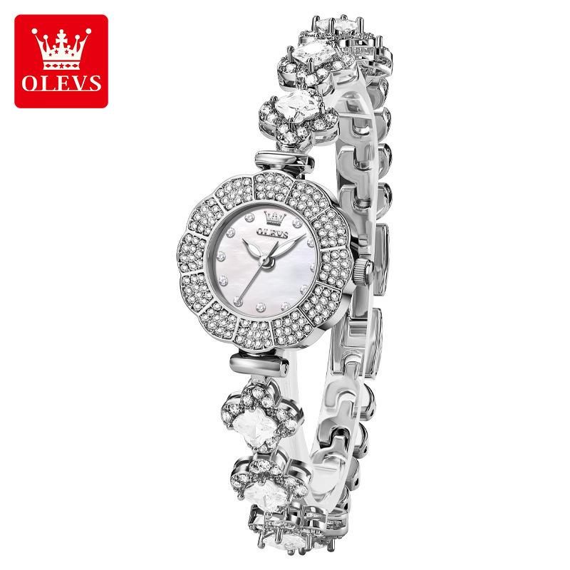 Ladies' Light Luxury Fashion Watch Full Diamond Inlaid Petal Shaped Dial Valentine's Day Gift Creative Quartz Watch