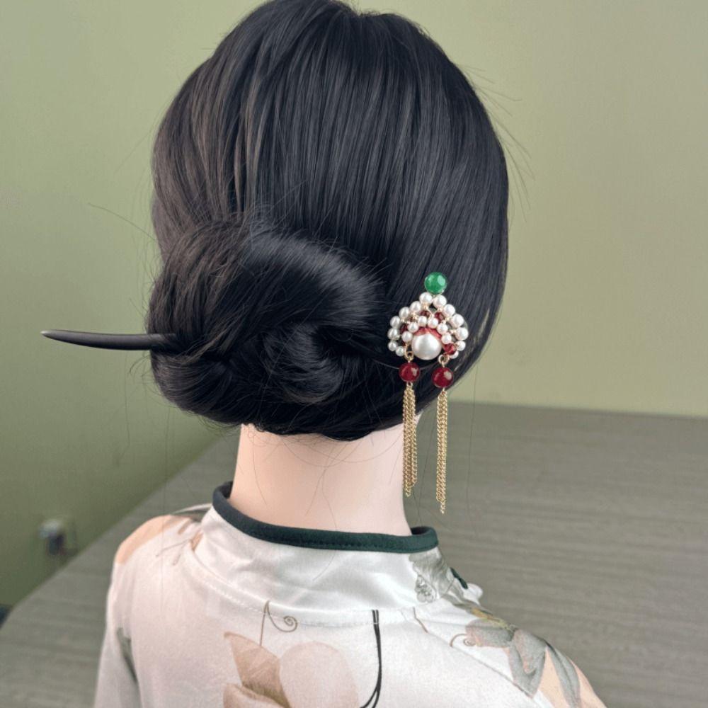 Tassel Wooden Hair Stick Red Hanfu Hairpin Beijing Opera Hair Accessories  Hair Chopstick