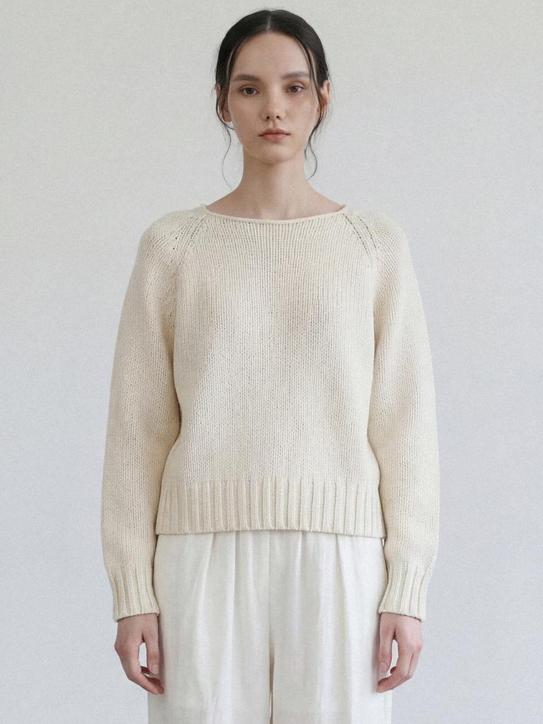 STAY WITH ME Chunky Boat Neck Knit_Ecru