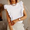 Одежда Топы Весенне-летняя женская блузка Однотонная футболка с рюшами без рукавов и открытой спиной