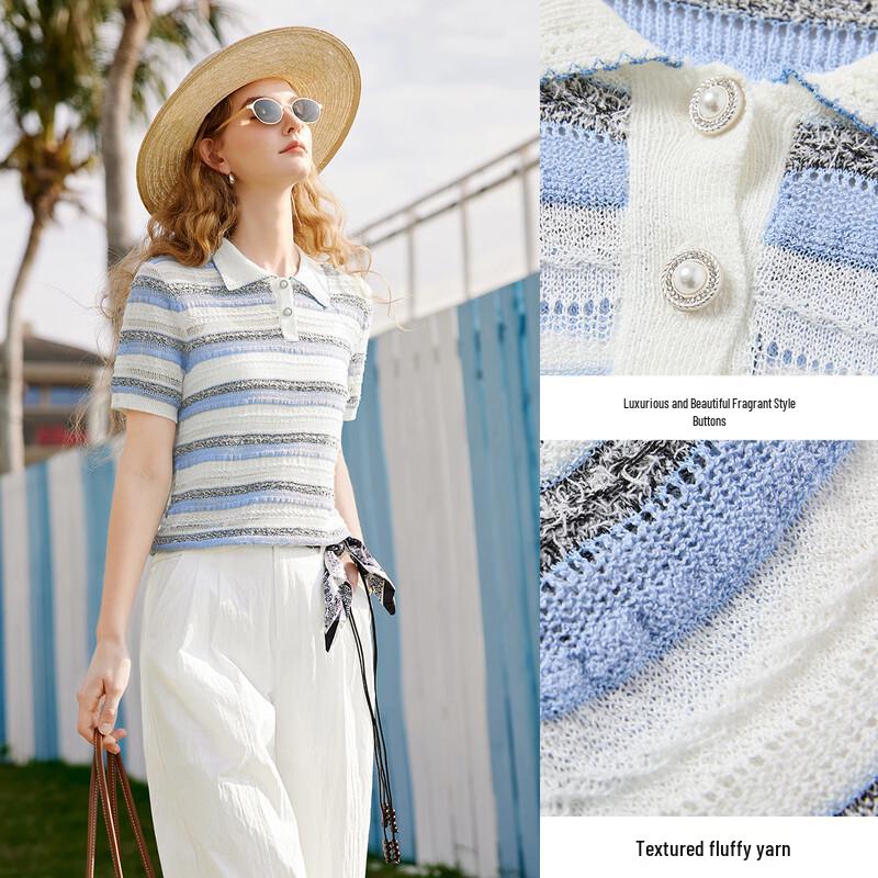 Women's Striped Polo Knit Top