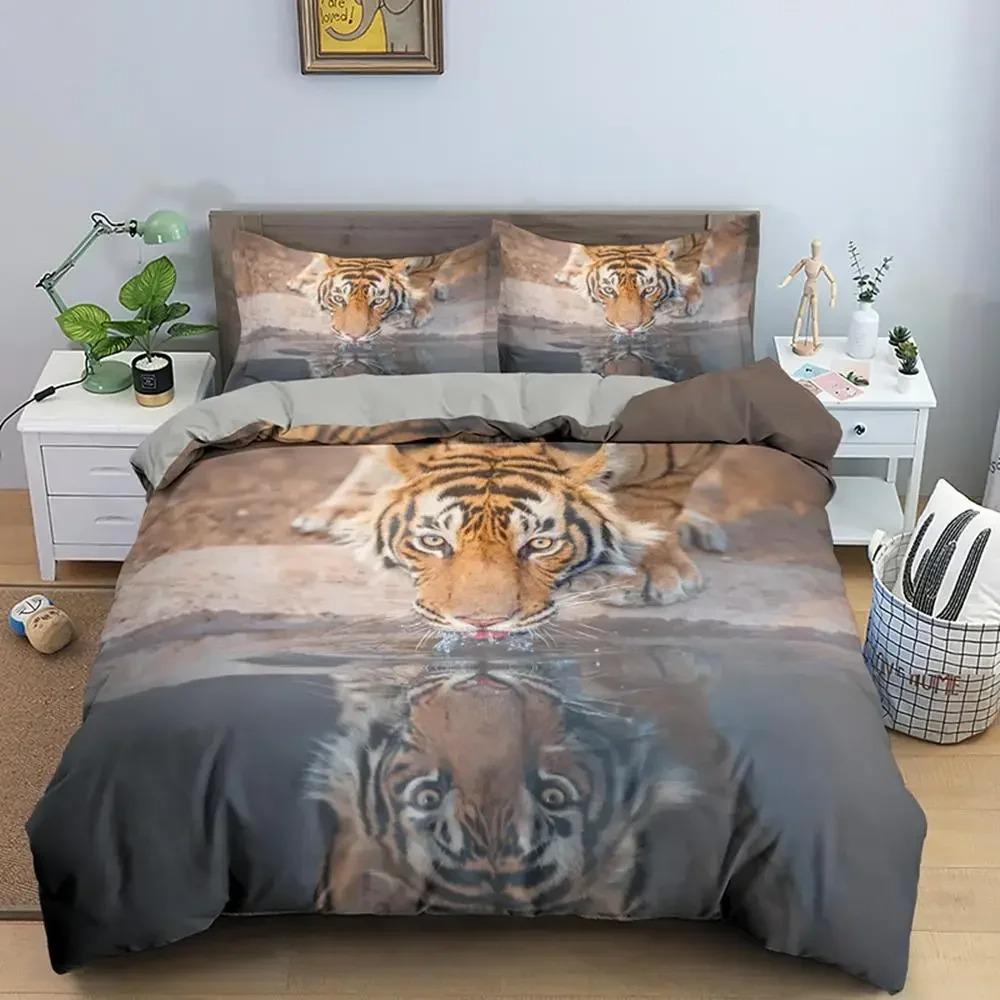 Пододеяльник с тигром King Size Wild Theme Комплект постельного белья Animal Pattern Пододеяльник Animal Theme Sunset Polyester Quilt Cover