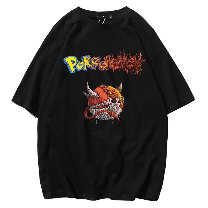 Pok Mon Tshirt with Printed Short Sleeved Anime Cartoon Childrens Clothing Unisexs and Womens Clothing