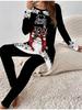 Евро-американская мода 3D Рождественский принт Женский четырехсезонный комплект из двух предметов: футболка с длинным рукавом + длинные брюки. Идеальный подарок на Новый год и Рождество