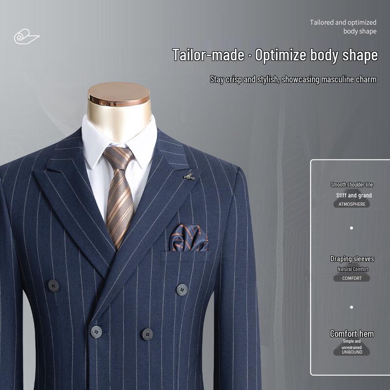 Мужской полосатый двубортный костюм-тройка FORTEI