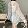 Back Split Lace-up Casual Loose Shirts Women Fashion New See Through Long Sleeve Women's Blouses Thin Breathable Sun Protection Office Lady Tops 26108