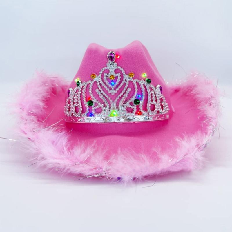 Ковбойская шляпа со стразами, в западном стиле, со светодиодной подсветкой на полях, шляпа федора из фетра, аксессуар для свадебной вечеринки