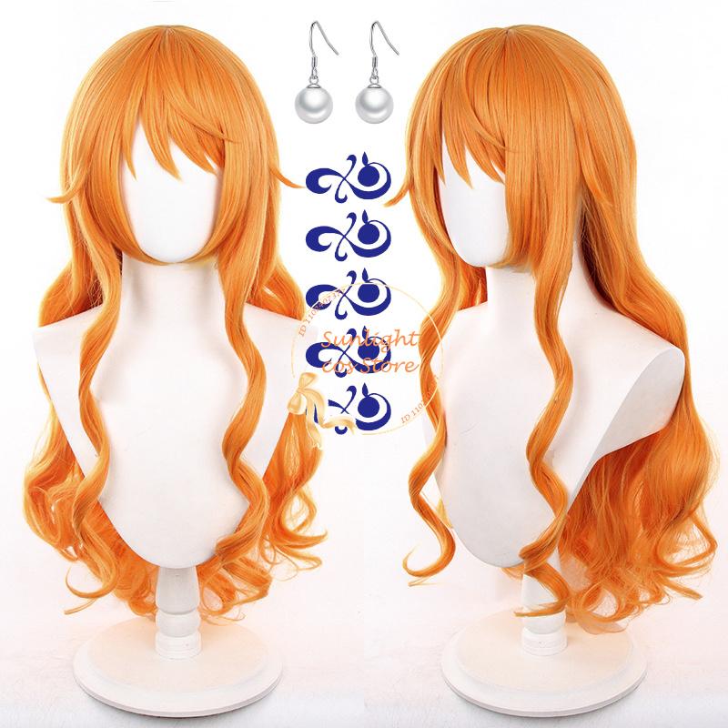 Nami Wig Women 75cm Curly Orange Wigs Adult Nami Cosplay Anime Cosplay Wigs Heat Resistant Synthetic Hair Halloween