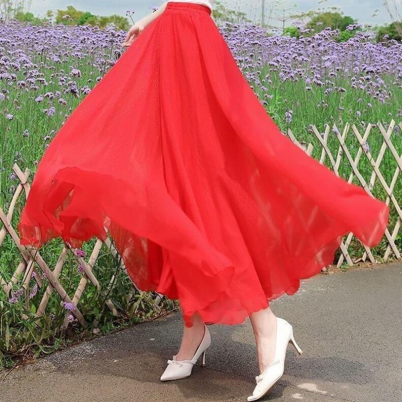 Women's Spring and Summer Vacation Seaside Big Swing Half-body Skirt Beach Casual Skirt