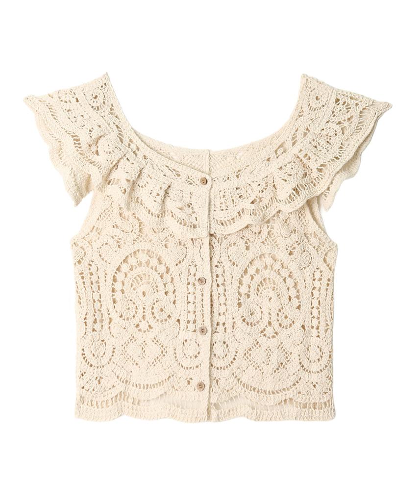 Bikini Bender Dillys Crochet Button Sleeveless Top - Beige