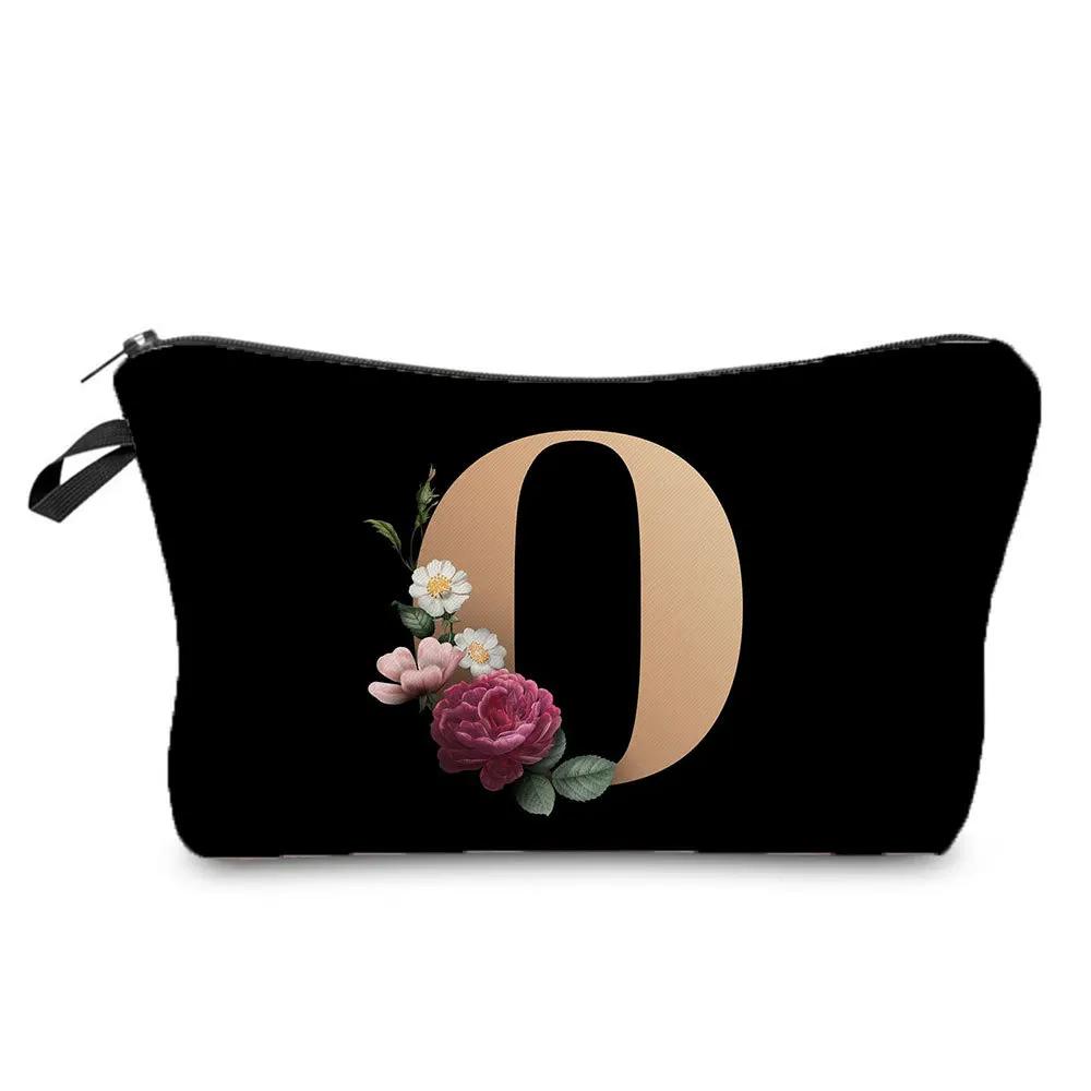 2024 New Product Fashion Creative Storage Bag Portable Toilet Bag Black Bottom Gold Letter Printed Makeup Bag Hz3183