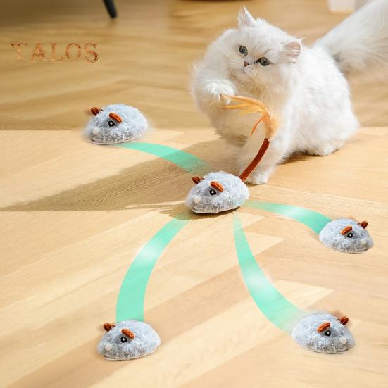 Электрическая мышь, игрушка для кошек, USB-перезаряжаемая интерактивная игрушка для котят с перьевым хвостом, автоматическая движущаяся плюшевая мышь для домашних кошек